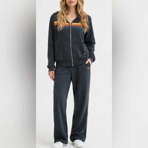 Aviator Nation Pants - 2pc🔥Aviator Nation Set 5 Stripe Hoodie & Gray Wide Leg Sweatpants Set Medium USA